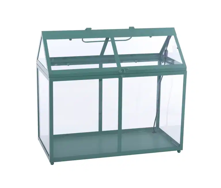 Minidrivhus Maya med LED-lys – grønn metall, 45 cm