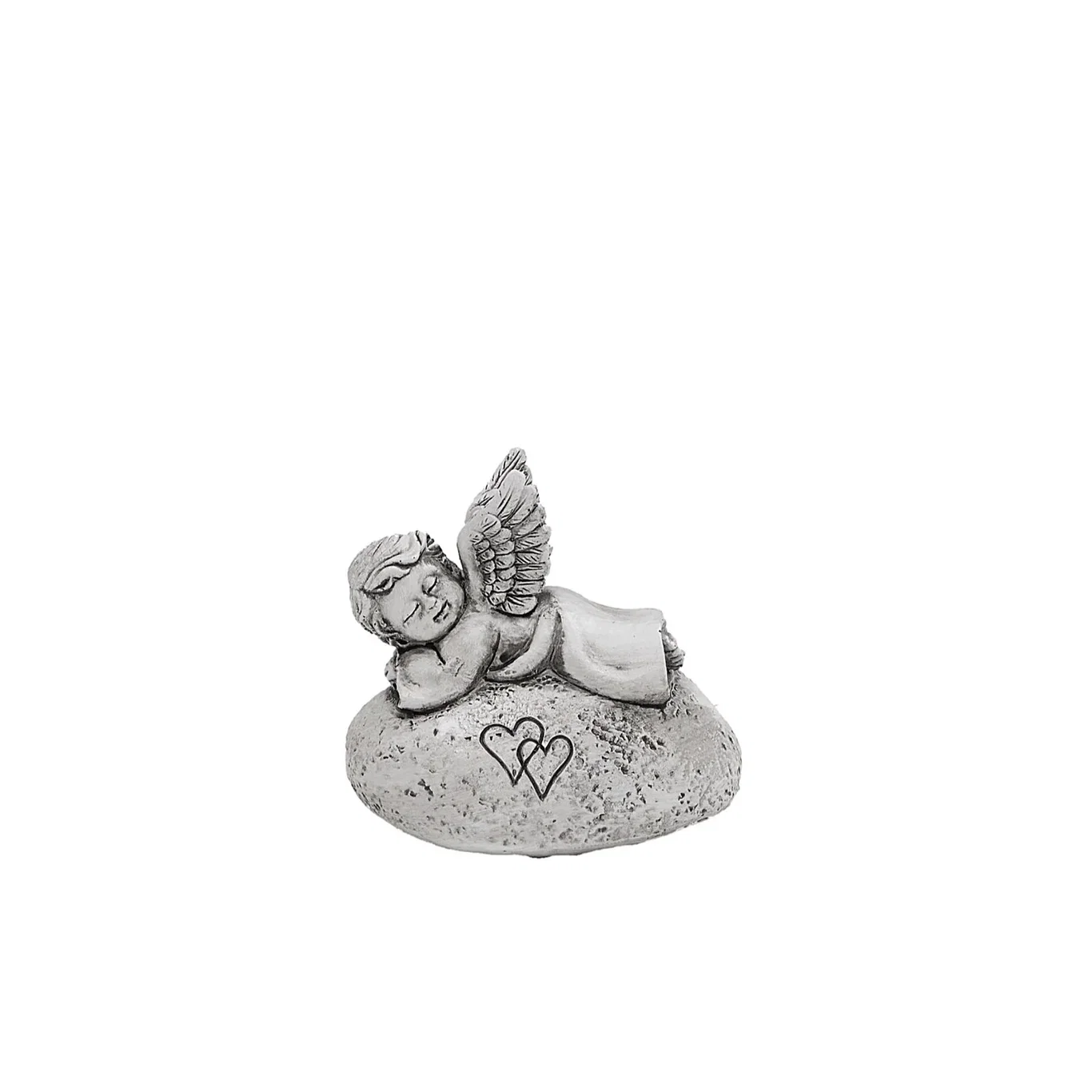 Angel on stone with two hearts grey