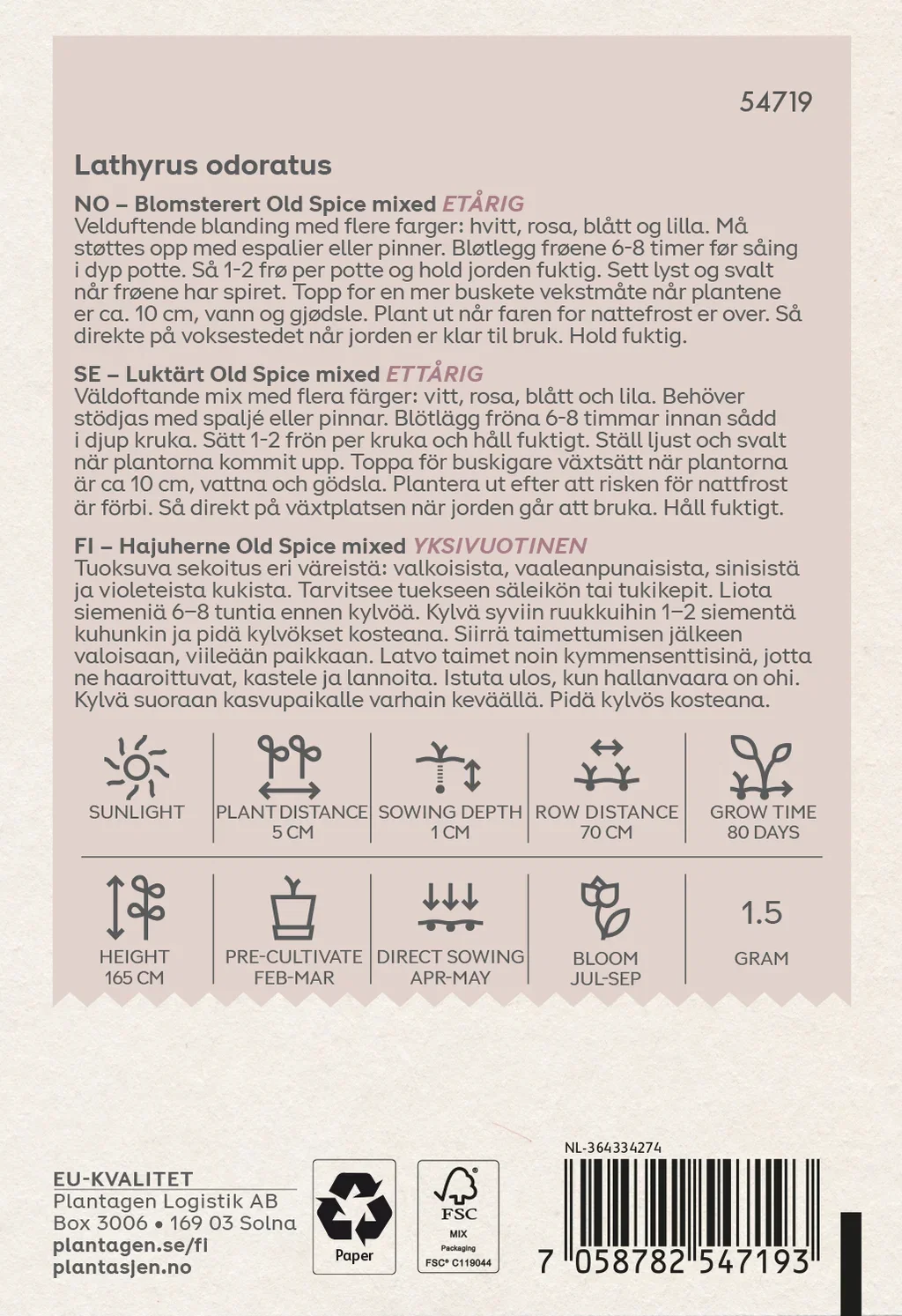 Blomsterert 'Old Spice' Mixed 1,5g Organic