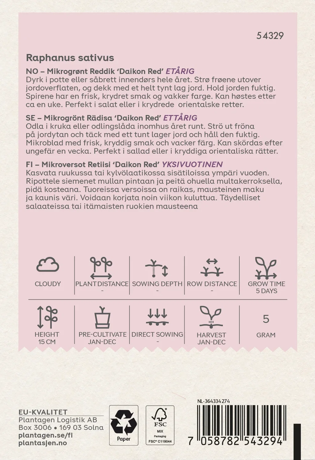 Mikrogrønt Reddik ‘Daikon Red’