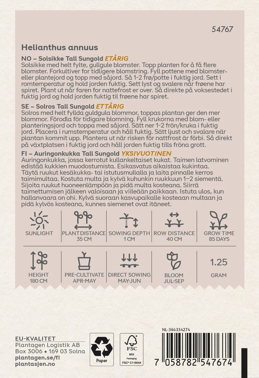 Solsikke Tall Sungold