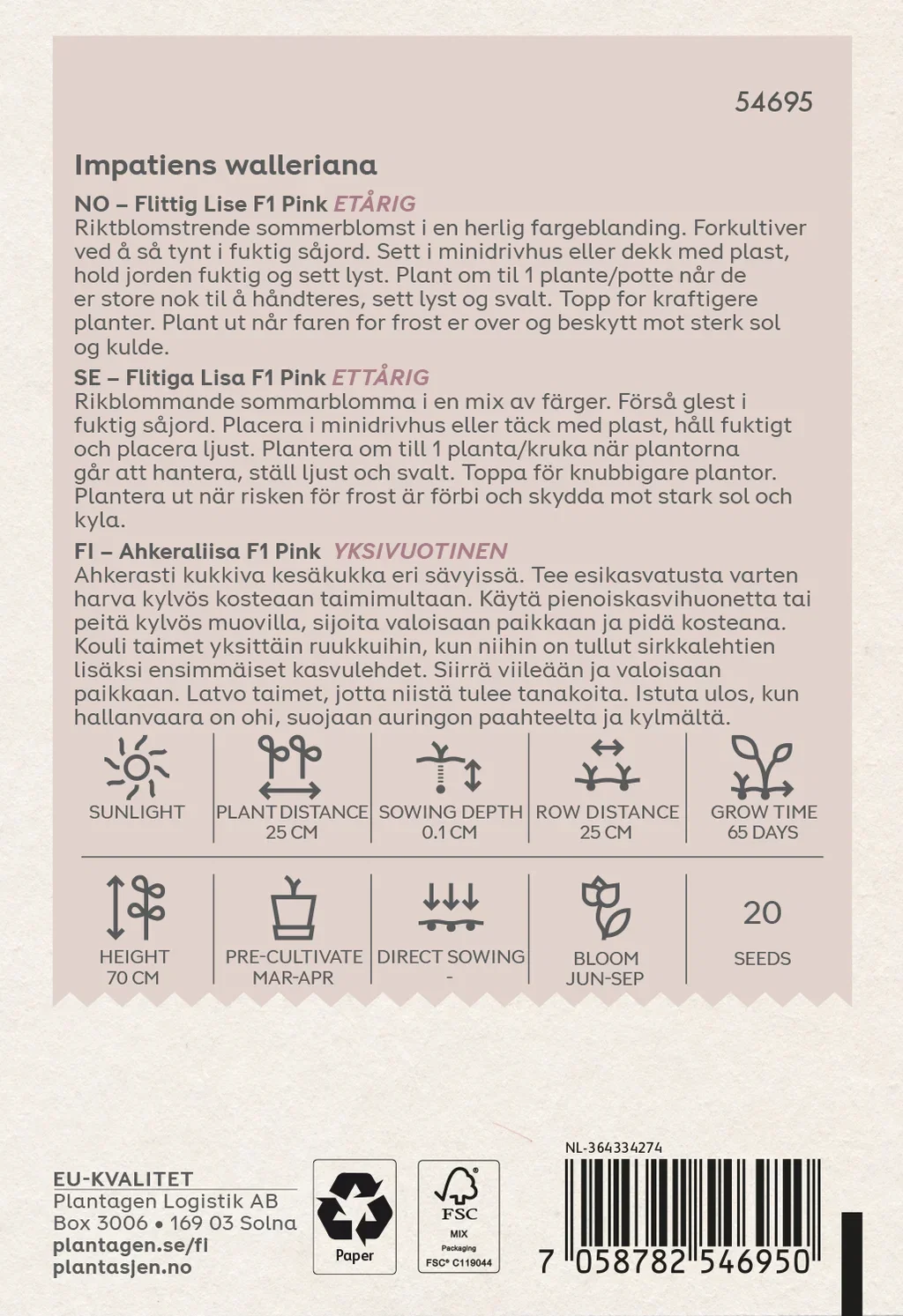 Impatiens Walleriana F1 Rosa - 20 stk.