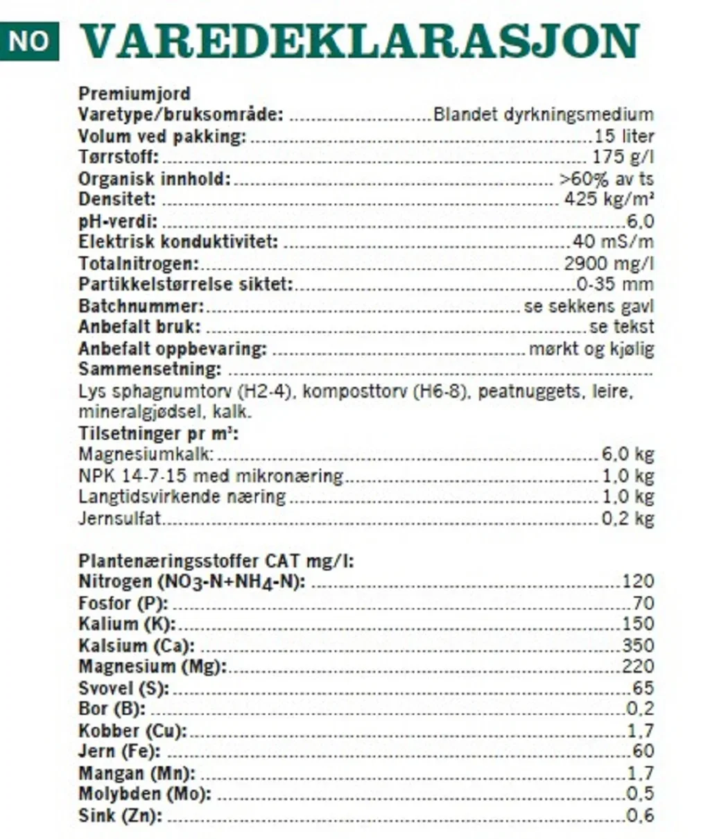 Premium soil 15L NO