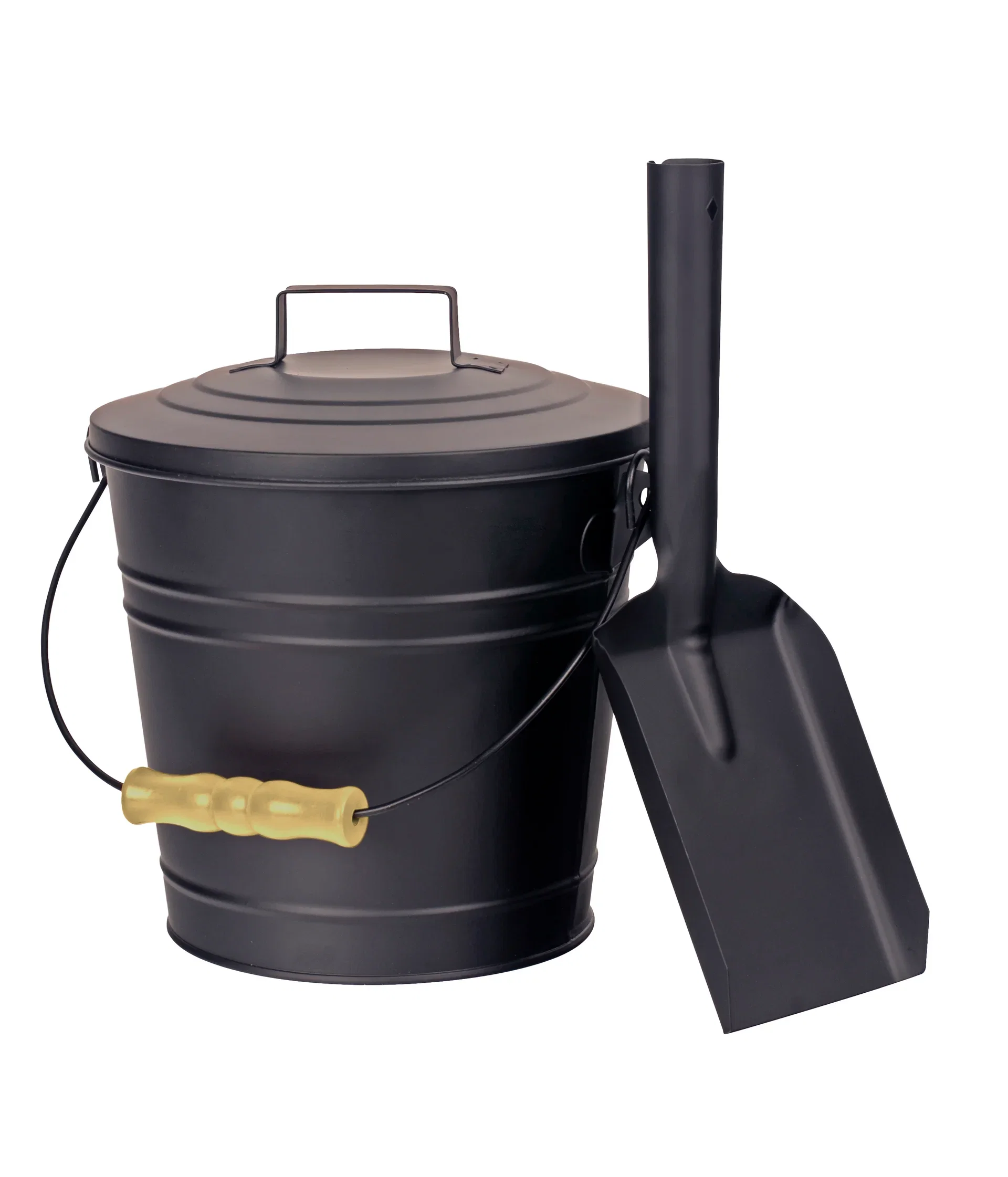7.2L STEEL ASH CAN WITH WOODEN HANDLE AND SHOVEL SET
