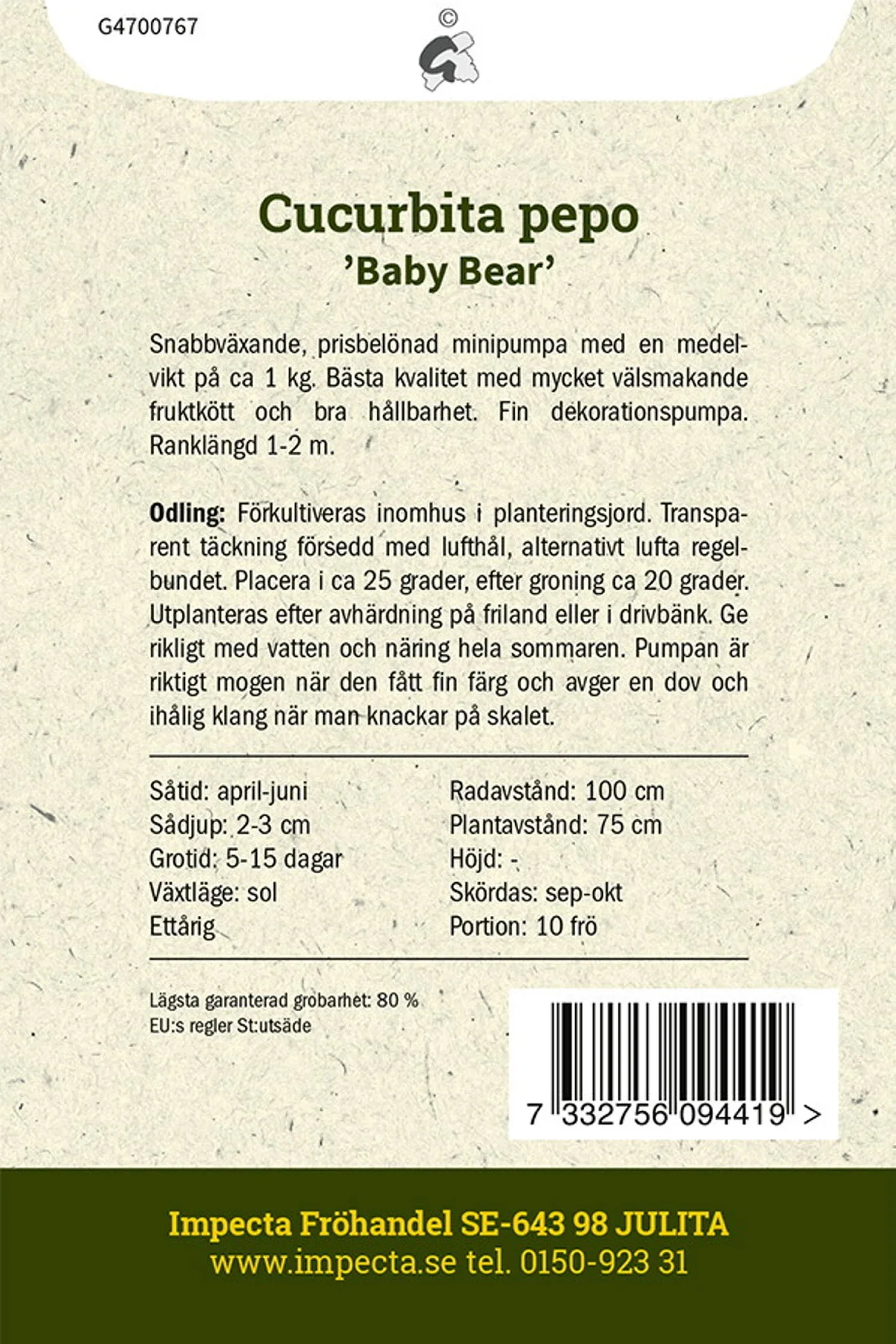 Cucurbita pepo 'Baby Bear'