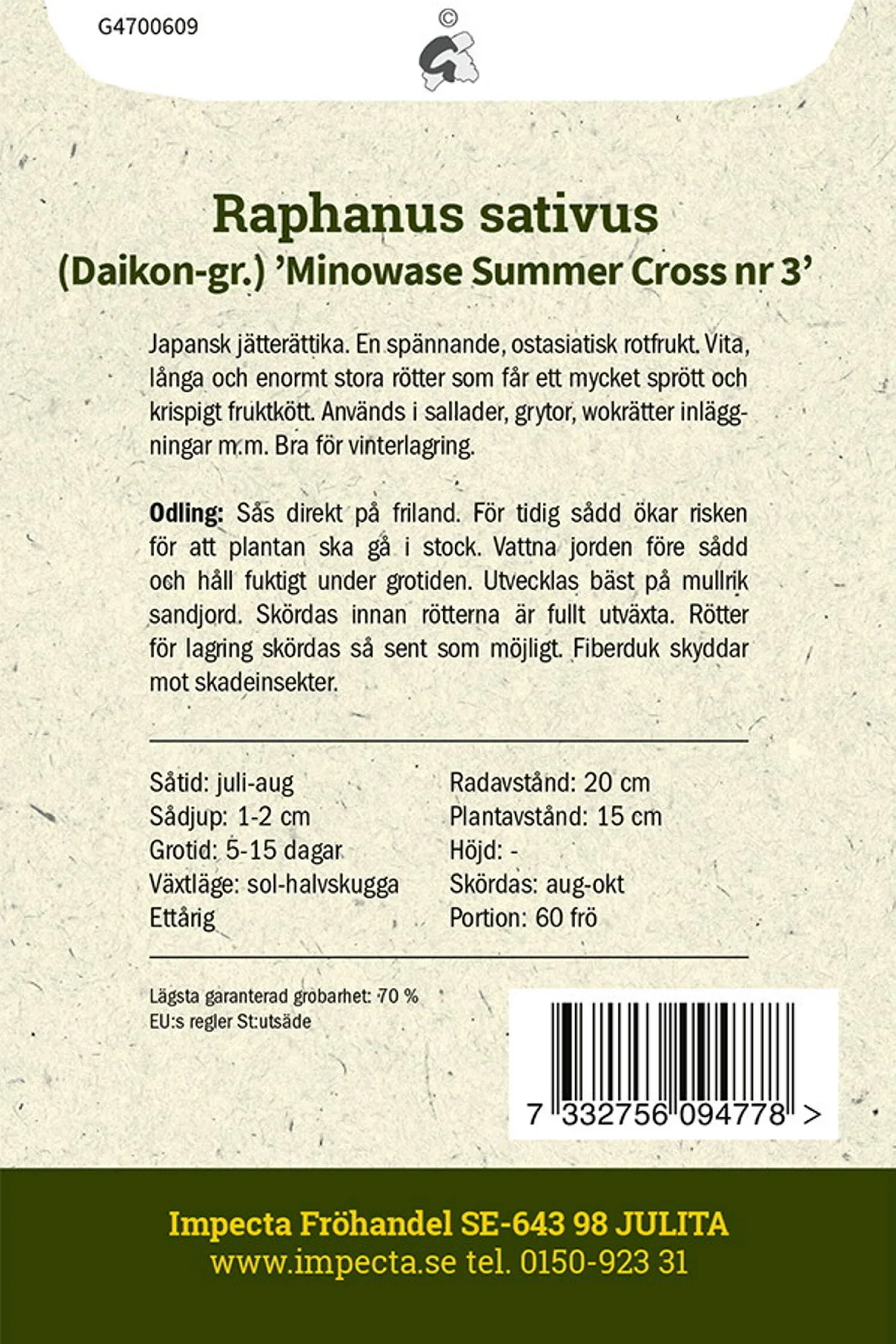 Raphanus sativus 'Minowase Summer Cross nr 3'
