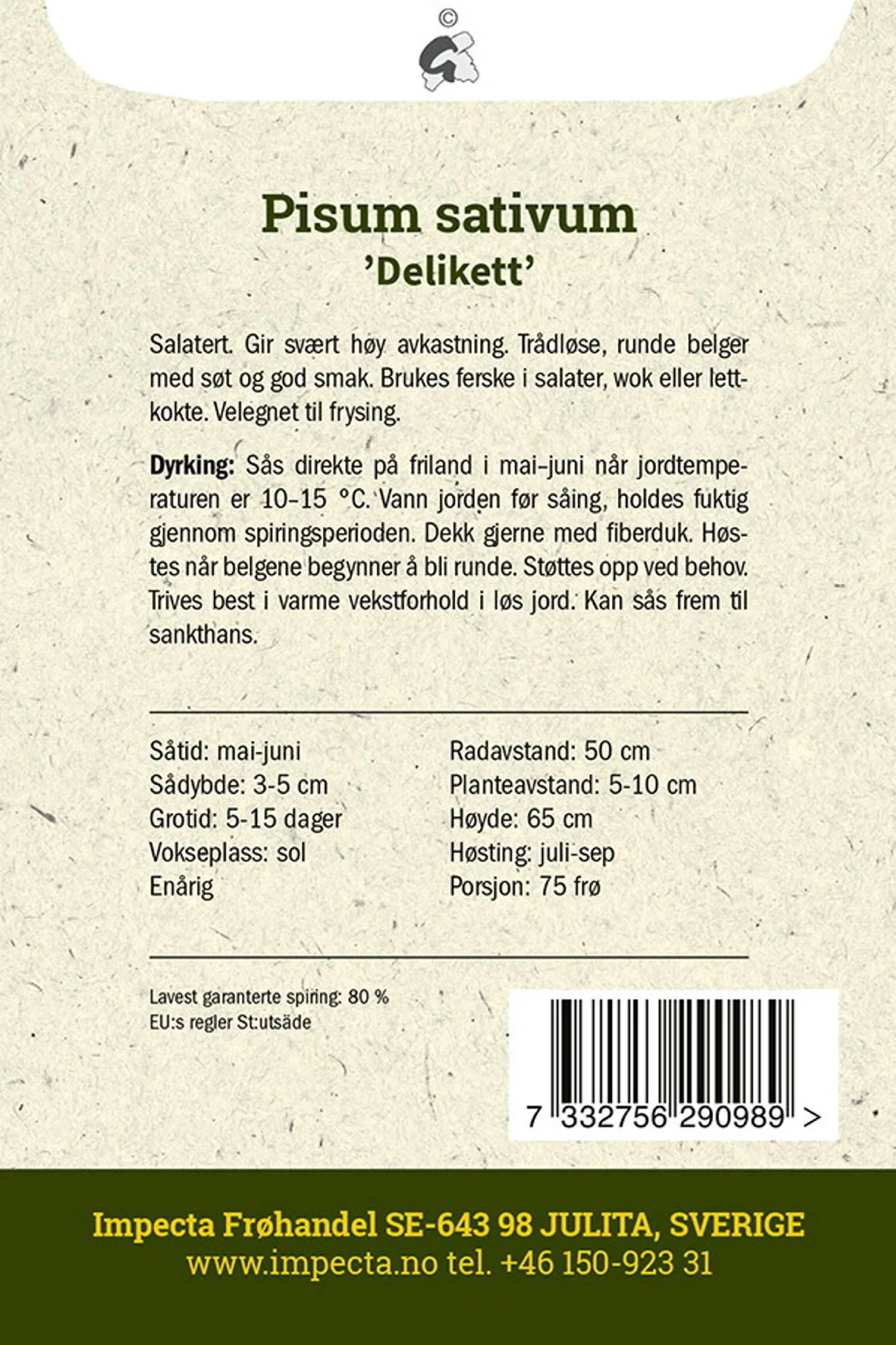 Pisum sativum 'Delikett'