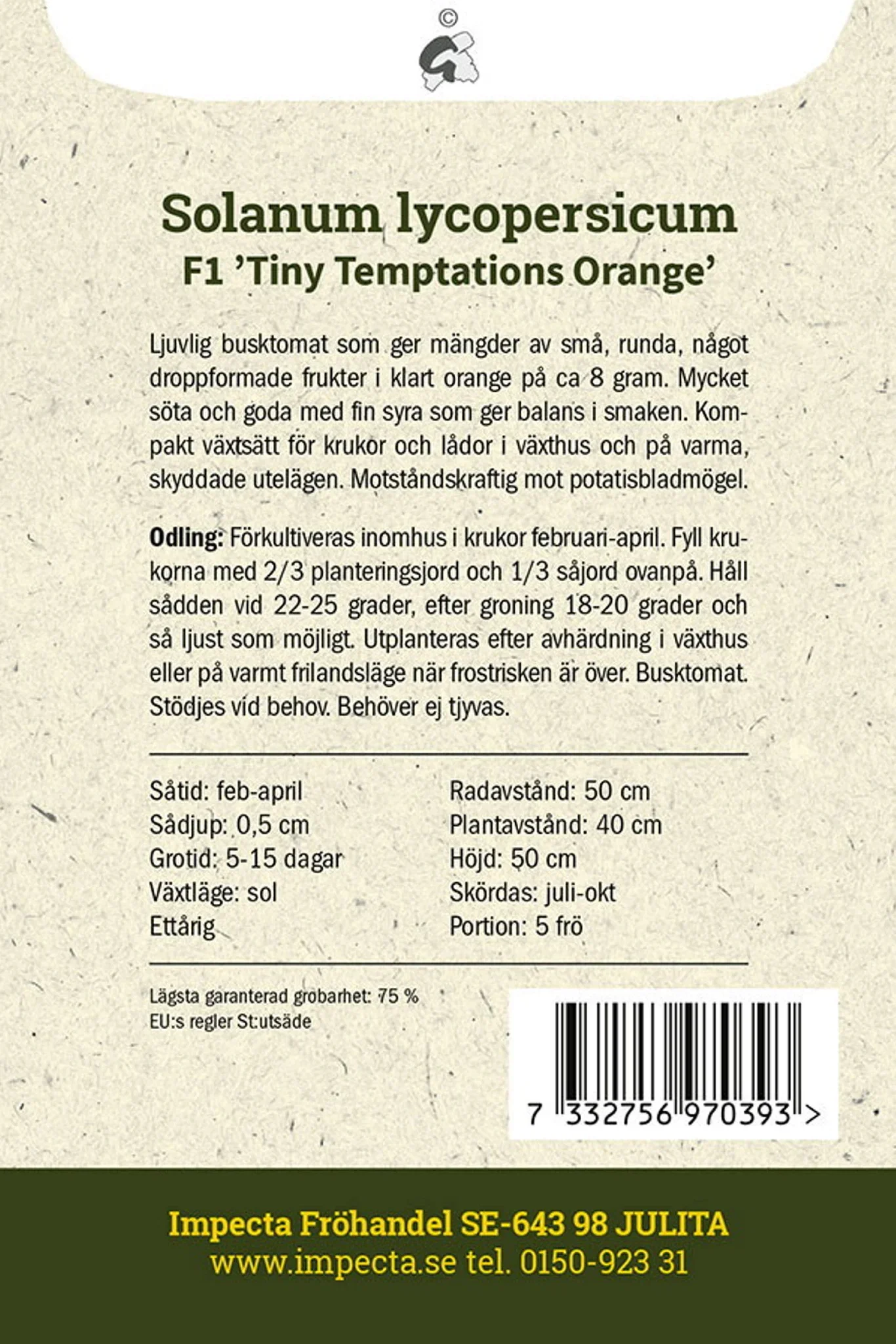 Körsbärstomat F1 'Tiny Temptations Orange'