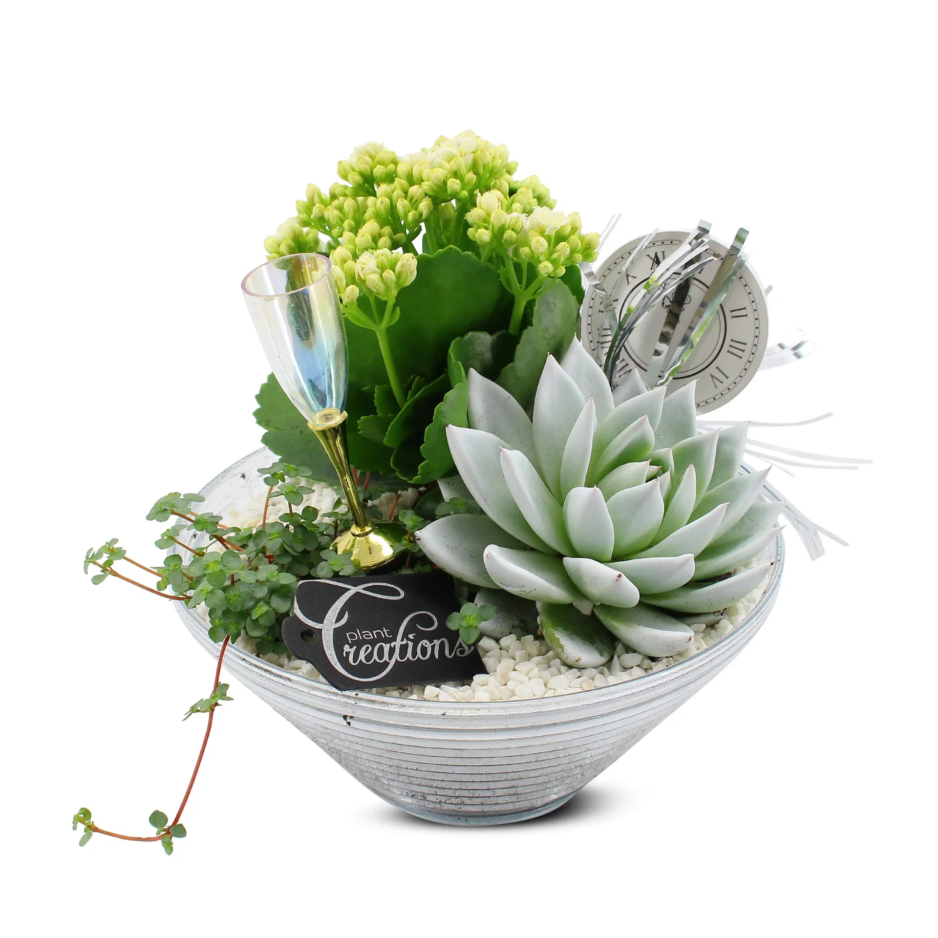 Nyttårsdeko i hvit glassbolle